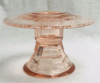 Depression Glass Pink Candle Holder Etched With Deer Running Through Forest