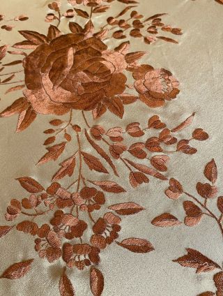 Brown / Copper 1920s Antique Silk Piano Shawl Wrap With Floral Embroidery