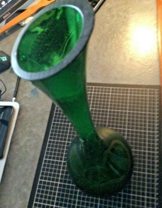 Vintage Green Glass Bud Vase Round Bottom