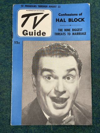 Vintage Tv Guide Hal Block August 17 - 22 1952 Baltimore/washington Area