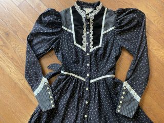 Vintage 1970’s Gunne Sax By Jessica Dress Black Calico Size 5 All Cotton