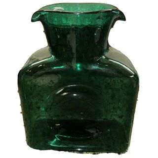 Vintage Blenko Art Glass Carafe Double Spout Water Pitcher Jug Emerald Green