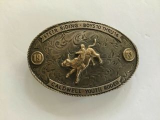 Nelson Silvia Sterling Silver & 10k Gold Steer Riding Rodeo Trophy Buckle