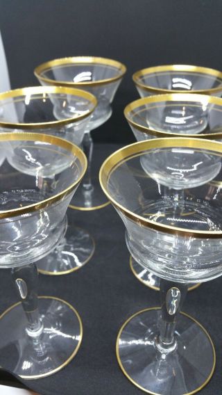 Set Of 6 Tiffin Franciscan Rings Of Gold Pattern Cordial,  Tall Sorbet Glasses