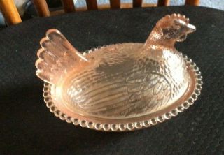Vintage Indiana Pink Chicken - Hen On Nest Covered Candy Dish