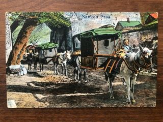 China Old Postcard Chinese Men Horse Cart Nankou Pass Peking To Belgique 1910