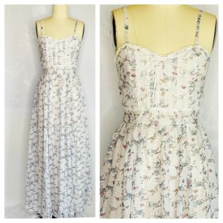 Vintage 70s Sun Maxi Dress By Gunne Sax Size 7 Floral Lace Cottagecore Peasant