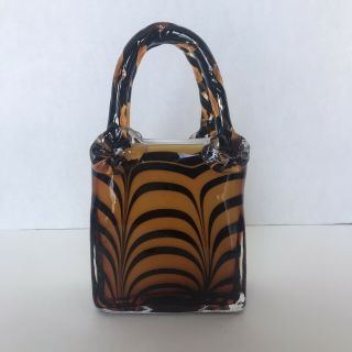 Murano Style Block Crystal Tiger Stripe Mouth Blown Art Glass Purse Handbag