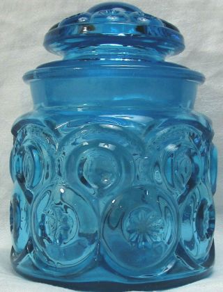Retro L.  E.  Smith Glass Moon & Stars Blue Small Canister W/lid Mid Century
