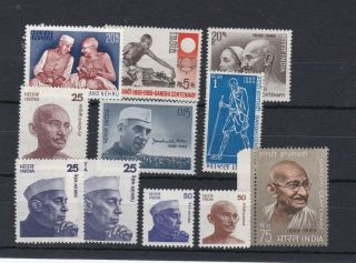 India (0l134) Card Of 11 X Either Gandhi Or Nehru - 1969 - 80 - Never Hinged