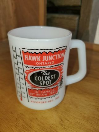 Vintage Federal Glass White Mug Cup Hawk Junction Coldest Spot 1968 Canada