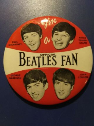 I’m A Official Beatles Fan 4”button Pin Green Duck Nems Ent Ltd 1964 Great Cond.