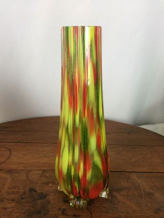Vintage Czech Multicoloured Spatter Splatter Glass Vase 8.  5 " H Wh - 16