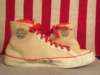 Vintage 1940s Us Pro Keds Canvas High - Top Basketball Sneakers Athletic Shoes 12