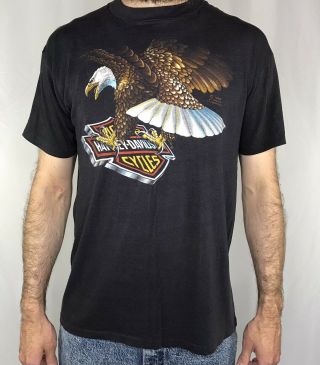 Vintage 80s Harley Davidson 3d Emblem T Shirt L Large Screaming Eagle Logo 1985