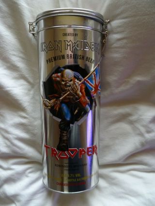 Iron Maiden Trooper Silver Presentation Tin Empty Beer Bottle Glass Complete