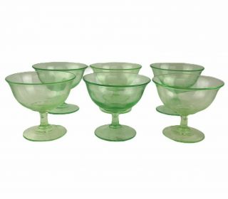 Vintage Depression Glass Green Vaseline Uranium Plain Sherbet Cups Set Of 6 U30
