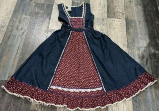Gunne Sax Dress Size 7 Vintage Midi Floral Calico Sleeveless Prairie Cottage