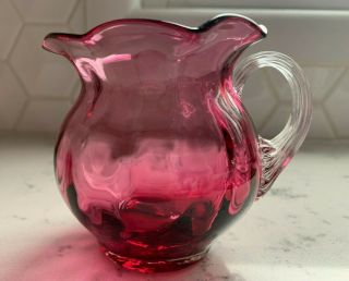Vintage Pilgrim Cranberry Red Glass Creamer/pitcher W/clear Applied Handle