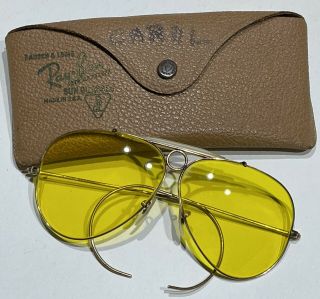 Vtg B&l Ray - Ban Ambermatic Aviator Shooters Glasses 1/10 12k Gf With Orig Case
