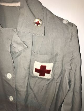 WWII VINTAGE 40s AMERICAN RED CROSS UNIFORM VOLUNTEER NURSE MILITARY DRESS & HAT 2