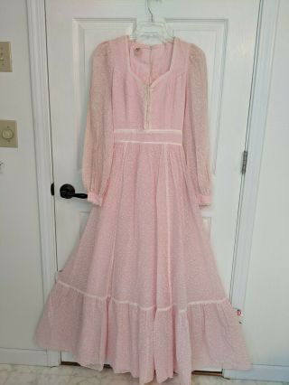 Vtg Dress Candi Jones Sz S Pink Calico Corset Lace Up 70 