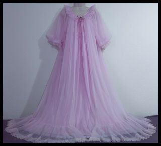 Dreamy 2pc Vintage Tosca Lilac Pink Chiffon Nylon Nightgown Peignoir Robe Set M
