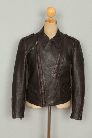 Vtg 1950s German Goatskin Leather Motorcycle Jacket Medium