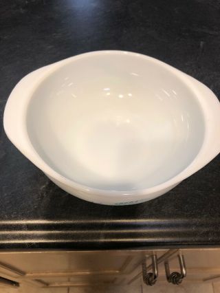 White Pyrex Bowl With Blue Wheat Design Promotional 023 1.  5 Quart Vintage 3