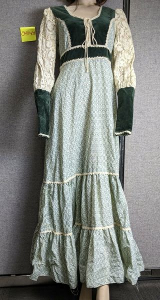Vintage 1970 Prairie Gunne Sax Cotton Velvet Floral Boho Maxi Dress
