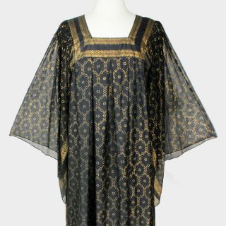 Raksha Of Hindimp Dress Vtg 1970s Silk Maxi Kaftan British Boutique India Size M