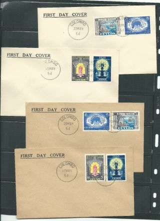 Sri Lanka,  Ceylon,  1956 Buddha Jayanthi Fdc Set,  Two Different Envelope Types