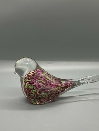 Murano Glass Bird Figurine/paperweight Pink And Green Vintage