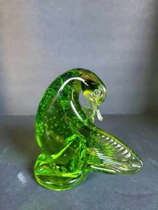 Paperweight Art Glass Duck Swan With Controlled Bubbles Green Hand Blown