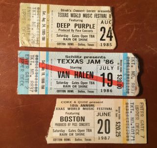 Vtg Deep Purple Van Halen Boston Concert Ticket Stub Texxas World Music Jam 80 