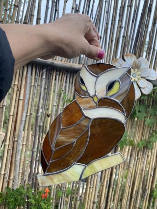 Owl Bird (large) - Stained Glass - Handcrafted - Sun Catcher - 10”x 7”inches