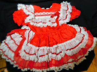 Vintage Pazazz Sheer Full Circle Ruffle Lace Pageant Dress 4t Usa Red White