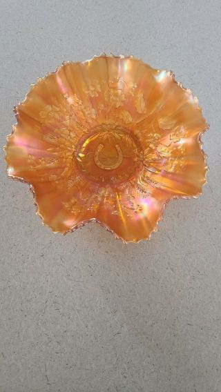 Marigold Carnival Glass Bowl With Good Luck