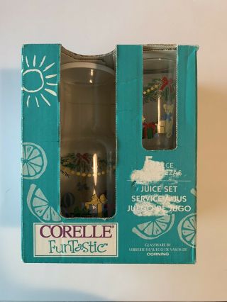 Vintage 1996 Corelle Funtastic Christmas/holiday Magic 5 Piece Juice Set W/box