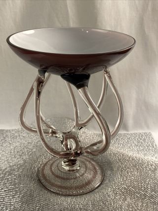 Unique Hand Blown Glass Amethyst Dish With Spindly Legs Macocha Poland Vintage