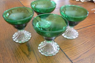 4 Vintage Anchor Hocking Forest Green Burple Boopie Champagne Sherbet Glasses
