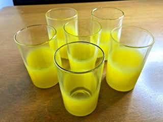 Vintage Mid Century Modern Mcm Blendo Juice Glasses Yellow Frosted Glass Set Bar