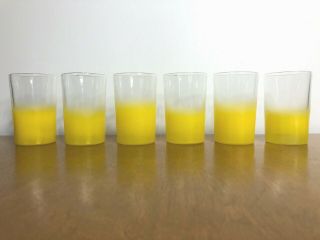 Vintage Mid Century Modern MCM Blendo juice glasses yellow frosted glass set bar 2