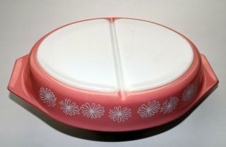 Pyrex Dish,  5 Quart Pink / White Daisy,  Oval,  1950s,  2 