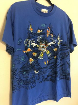 Vintage 1990s Disney Mickey Little Mermaid Fish All Over Print T - Shirt,  Blue L