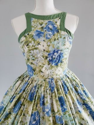 1950s Watercolor Floral Full Skirt Dress