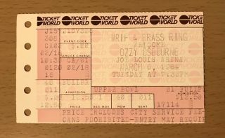 1984 Ozzy Osbourne / Motley Crue Shout At The Devil Detroit Concert Ticket Stub