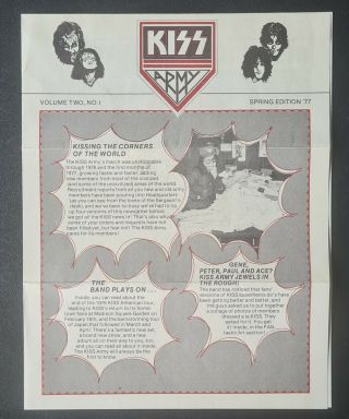 Kiss Memorabilia - 1977 - Kiss Army Newsletter - Volume 2 - No 1 - Spring 1977 - Rare
