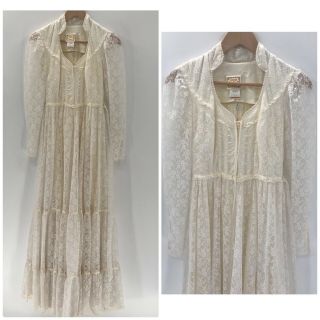 Vintage 70s Gunne Sax Wedding Dress High Neck Lace Ren 7