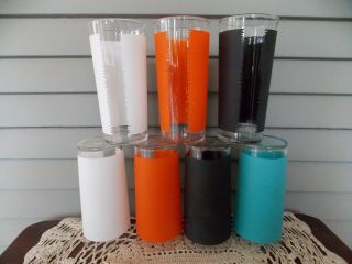 Set Of 7 Vintage Federal Glass Colored Tumblers Orange,  White,  Black,  Turquoise